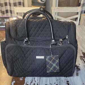 Vera Bradley Classic Black Microfiber Quilted Rolling Weekender Carry-On Duffle